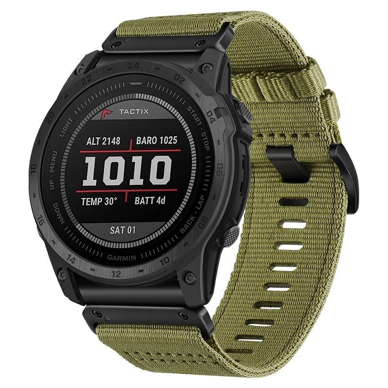 S-TOP For Garmin Fenix 7 Nylon Canvas Quick Release Watch Band(Army Green) - Image 1