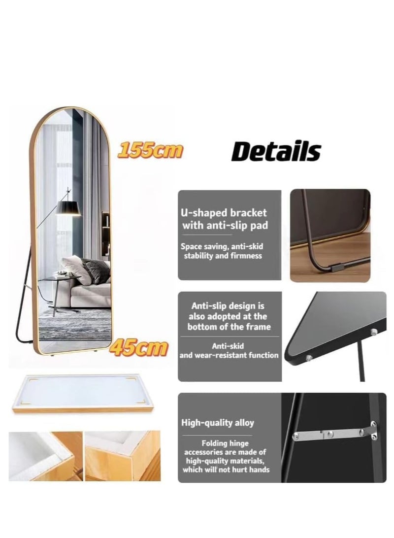 مرآة مقوسة كاملة الطول، مرآة أرضية كبيرة واقفة، ضد الجدار لغرفة النوم، والملابس، ومرآة الإطار الرقيق المثبتة على الحائط، أسود - Image 5