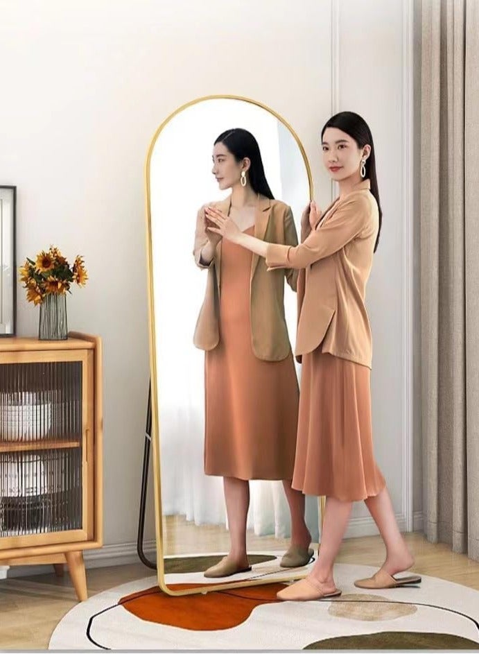 مرآة مقوسة كاملة الطول، مرآة أرضية كبيرة واقفة، ضد الجدار لغرفة النوم، والملابس، ومرآة الإطار الرقيق المثبتة على الحائط، أسود - Image 3