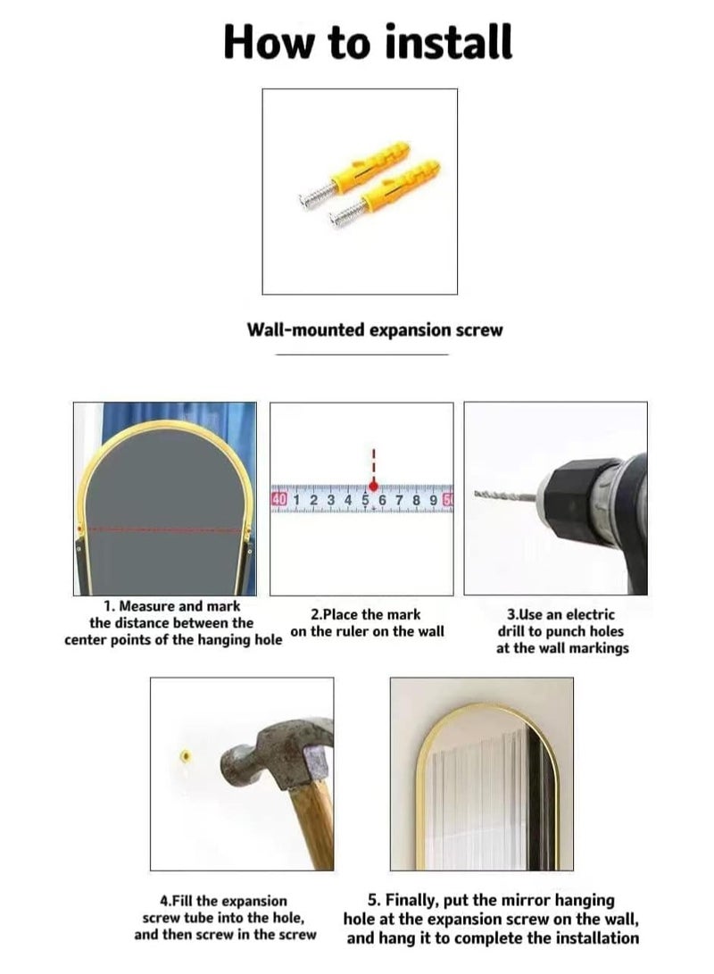 مرآة مقوسة كاملة الطول، مرآة أرضية كبيرة واقفة، ضد الجدار لغرفة النوم، والملابس، ومرآة الإطار الرقيق المثبتة على الحائط، أسود - Image 4
