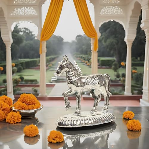 Vail Creations Vail Creation Silver Horse Vastu Idol Decoration Items for Pooja Gift Worship Home Decor | Silver Horse with Left Leg Up - Image 2