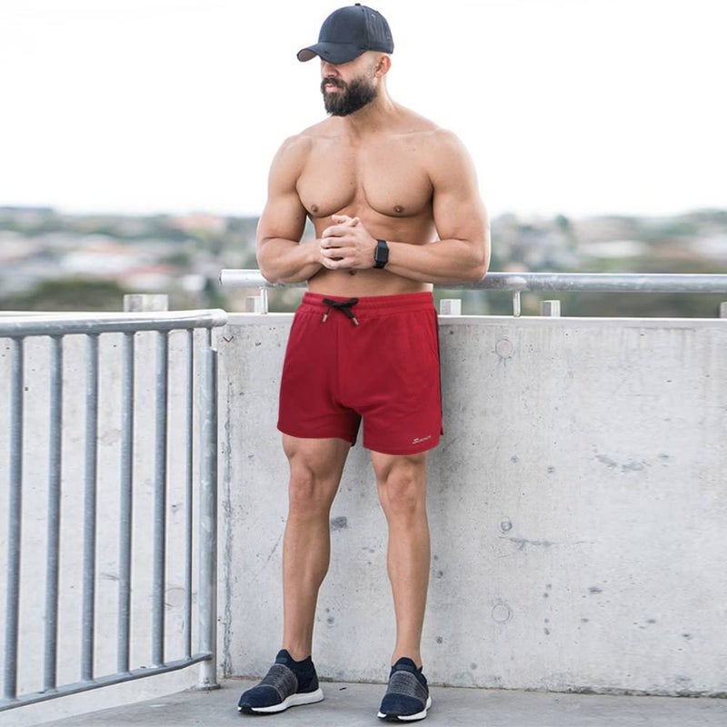 Surenow Mens Running Gym Shorts 3 Inch Breathable Lightweight Athletic Sport Shorts Training Workout Shorts with Pockets Red - Image 3