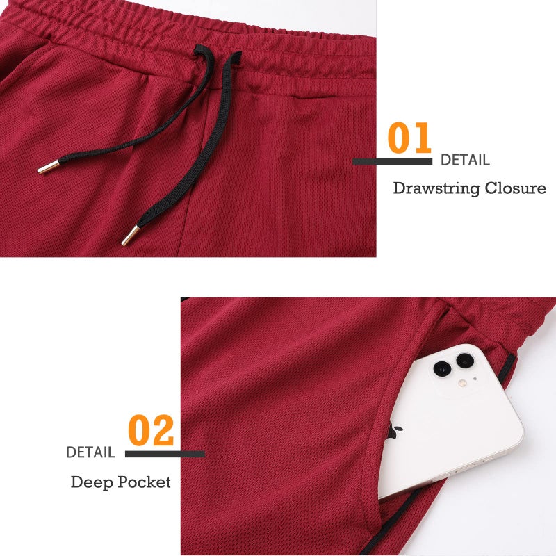Surenow Mens Running Gym Shorts 3 Inch Breathable Lightweight Athletic Sport Shorts Training Workout Shorts with Pockets Red - Image 5