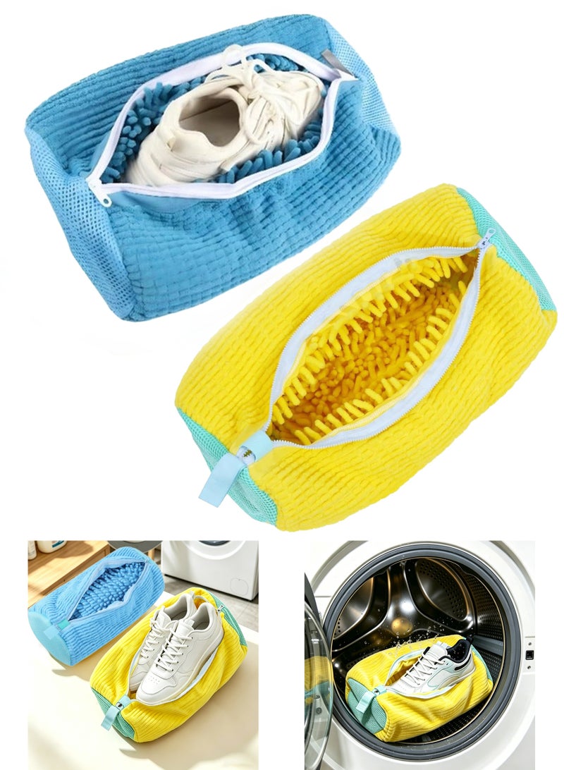 viola 2 PCS Shoe Cleaning Bag, Shoe Bag for Washing Machine, Shoe Washing Machine Bag, Adjustable Shoes Laundry Bag, Sneaker Washing Bag for 360° Cleaning White Shoes, Yellow and blue. - Image 1