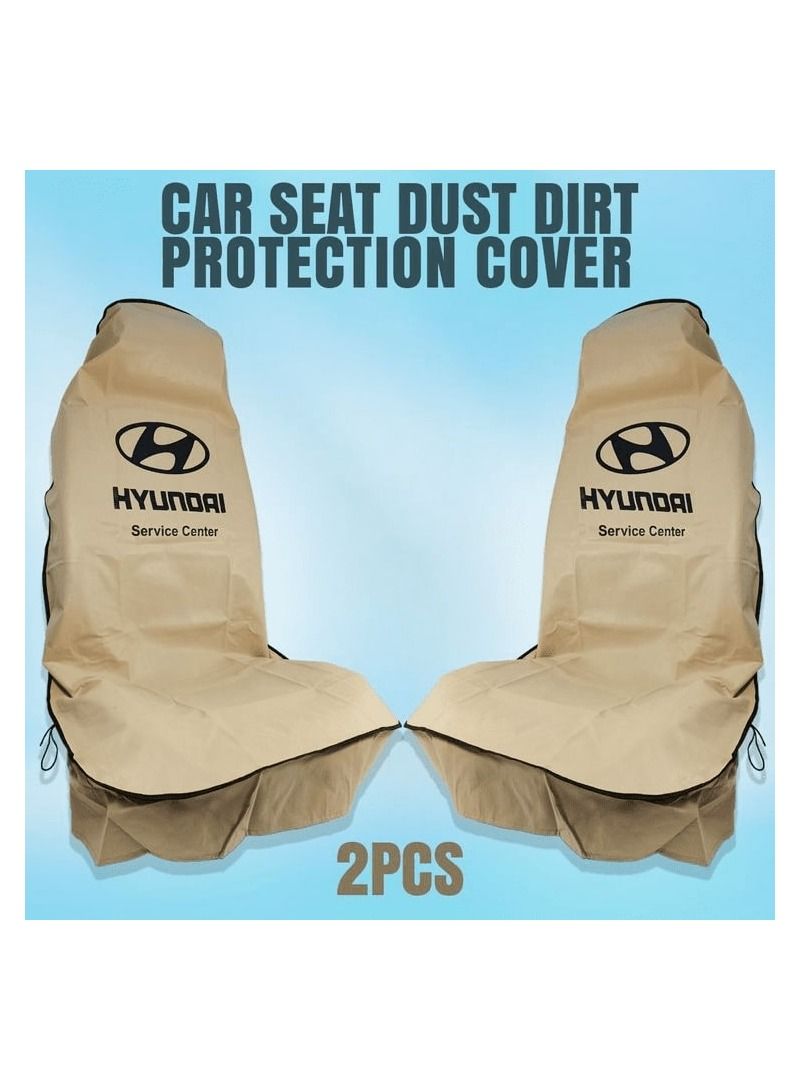 HYUNDAI 2 Pcs Set Car Seat Cover, High Quality Universal Car Seat Dust Dirt Protection Cover, Extra Protection For Your Seat, Beige - Image 1