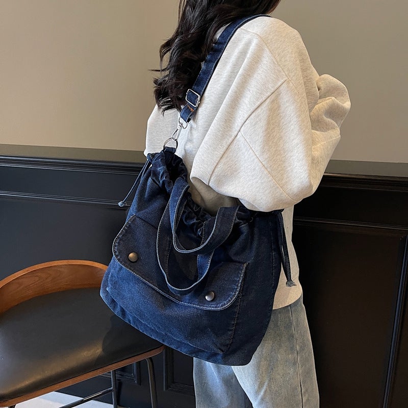 New Denim Bag, Simple Solid Color Crossbody Bag, Large Capacity Casual Handbag, College Student Commuting Shoulder Bag - Image 4