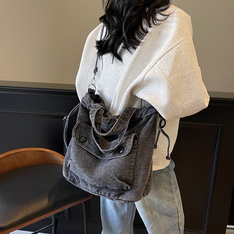 New Denim Bag, Simple Solid Color Crossbody Bag, Large Capacity Casual Handbag, College Student Commuting Shoulder Bag - Image 3
