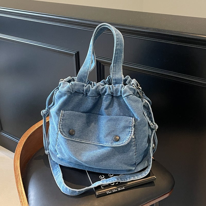 New Denim Bag, Simple Solid Color Crossbody Bag, Large Capacity Casual Handbag, College Student Commuting Shoulder Bag - Image 2