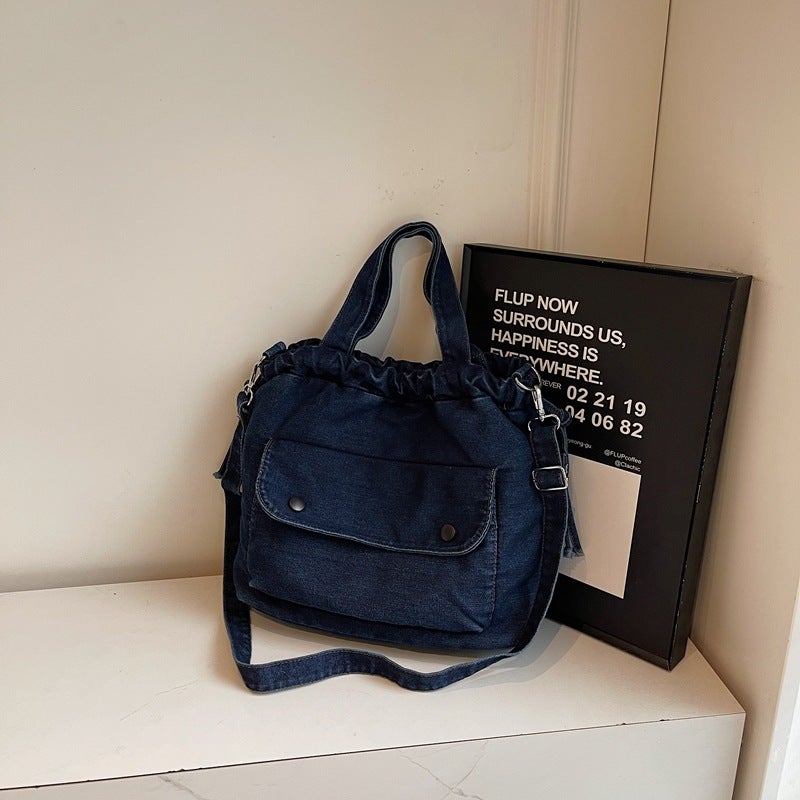 New Denim Bag, Simple Solid Color Crossbody Bag, Large Capacity Casual Handbag, College Student Commuting Shoulder Bag - Image 1