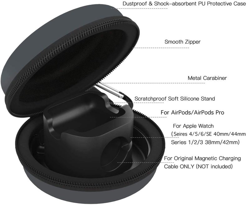 MoKo Storage Box Compatible with Apple Watch Series 11/10/9/8/7/6/5/4/3/2/1/SE3/SE2/SE, Portable Protective Travel Bag Fit iWatch 38mm 40mm 41mm 42mm 44mm 45mm 46mm Airpods Pro/3/2/1, Space Gray - Image 4