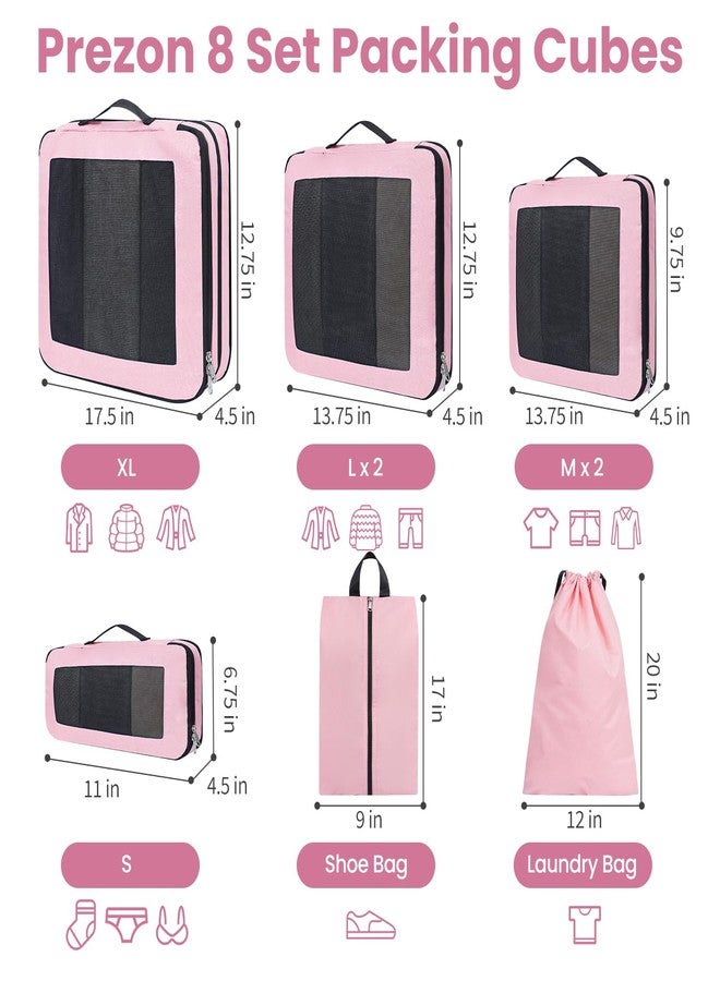 Prezon Upgraded mesh Compression packing cubes.visiable and portable,Travel Luggage Organizers（8 Set Pink） - Image 3