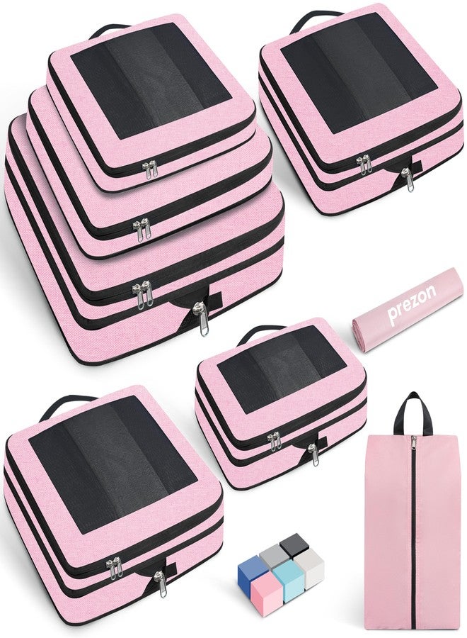 Prezon Upgraded mesh Compression packing cubes.visiable and portable,Travel Luggage Organizers（8 Set Pink） - Image 1
