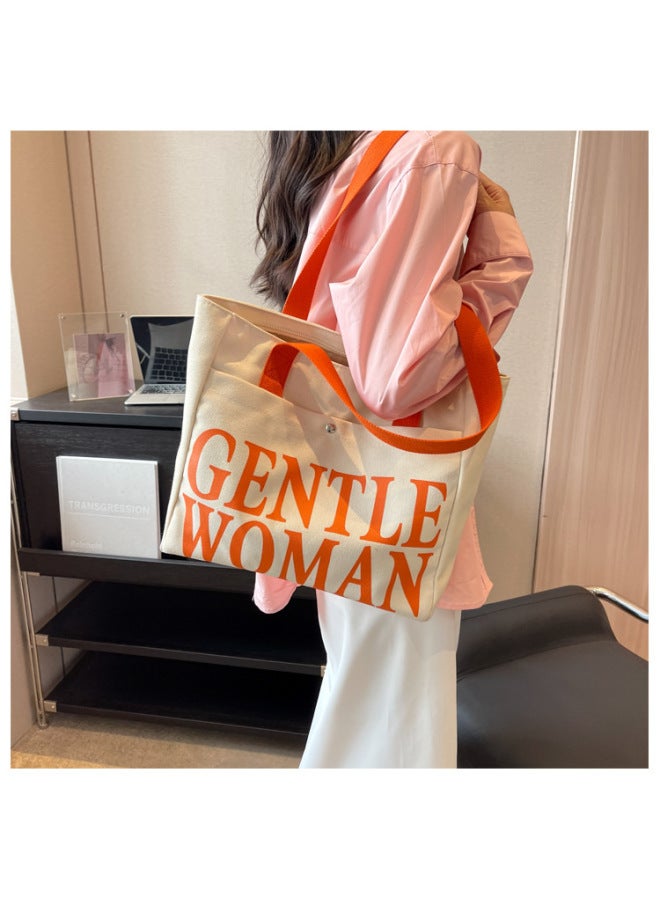 College Student Class OxFord Cloth Bag Women's Letter Printed Large Capacity Tote Bag Nylon Shoulder Commuter Tote Bag-Color:Khaki  - Image 3