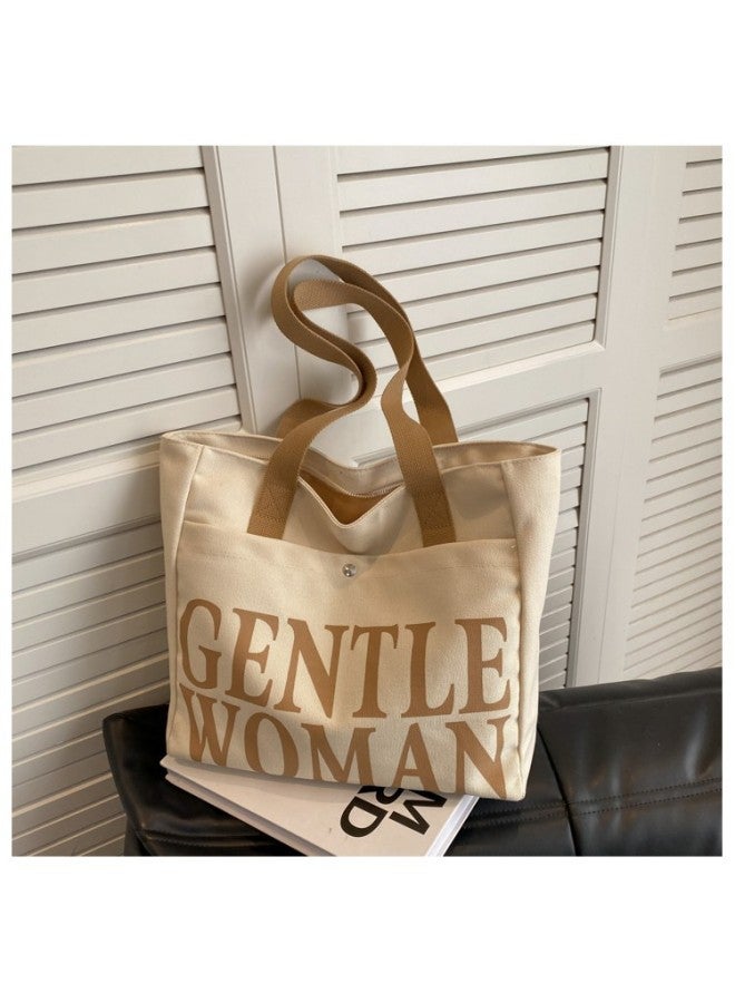 College Student Class OxFord Cloth Bag Women's Letter Printed Large Capacity Tote Bag Nylon Shoulder Commuter Tote Bag-Color:Khaki  - Image 4