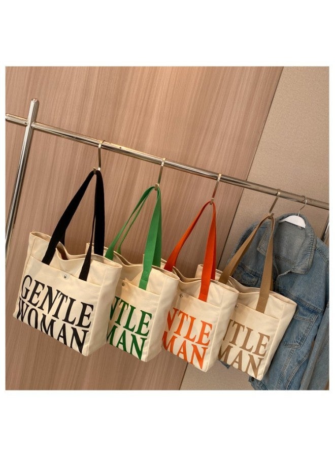 College Student Class OxFord Cloth Bag Women's Letter Printed Large Capacity Tote Bag Nylon Shoulder Commuter Tote Bag-Color:Khaki  - Image 2