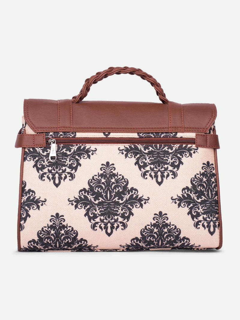 ZOUK Heritage Satchel Bag - Gwalior Weaves | Jute | Vegan Leather Handcrafted With Detachable Sling Strap | Mughal Motif - Image 5