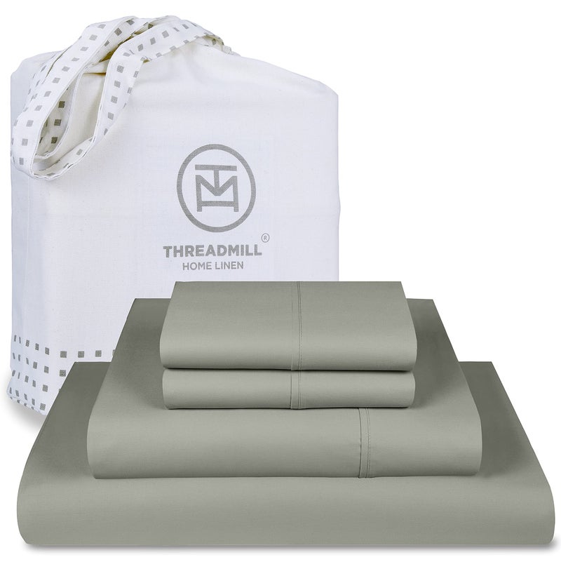 Threadmill Luxury 800 Thread Count Full Size 100 Cotton Sheets  Moonrock Grey Sateen Weave BedSheets Better Than Egyptian Cotton 4 Pc Solid Bed Set Fits 16 Deep Pocket