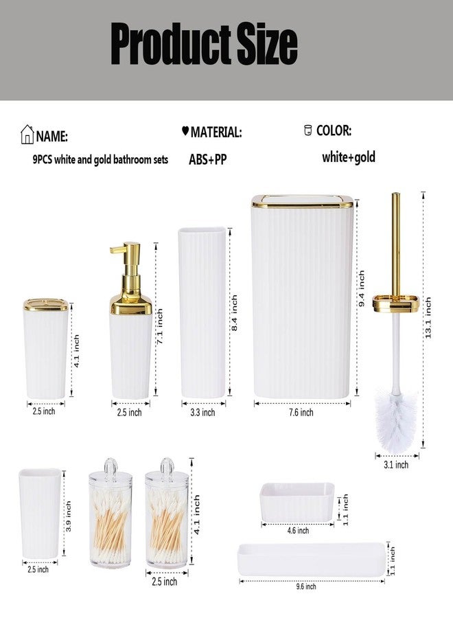 Viowil Bathroom Accessories Set,9 Piece White Bathroom Sets Complete with Toothbrush Holder, Trash Can, Lotion Soap Dispenser, Toothbrush Cup, Vanity Tray, Soap Dish, Toilet Brush, Qtip Holder for New Home - Image 3