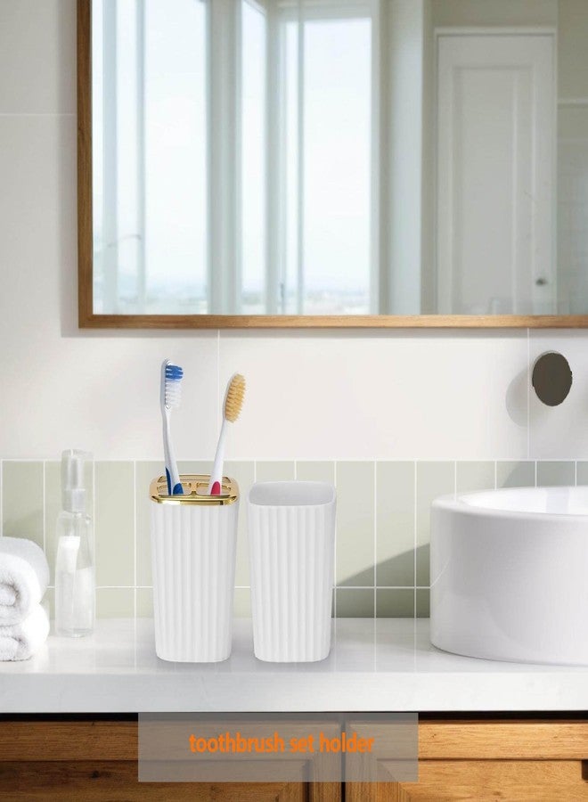Viowil Bathroom Accessories Set,9 Piece White Bathroom Sets Complete with Toothbrush Holder, Trash Can, Lotion Soap Dispenser, Toothbrush Cup, Vanity Tray, Soap Dish, Toilet Brush, Qtip Holder for New Home - Image 5