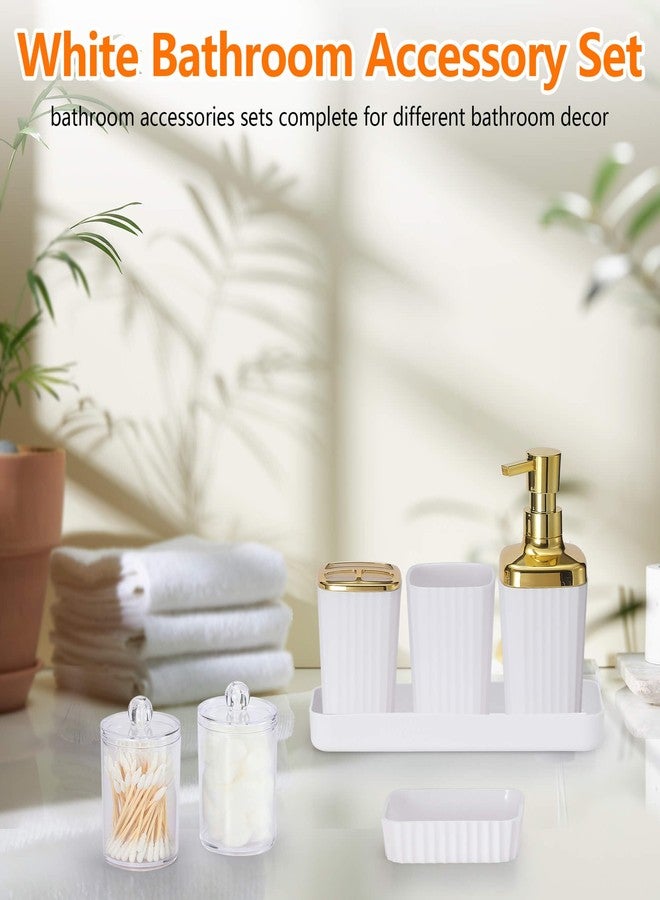 Viowil Bathroom Accessories Set,9 Piece White Bathroom Sets Complete with Toothbrush Holder, Trash Can, Lotion Soap Dispenser, Toothbrush Cup, Vanity Tray, Soap Dish, Toilet Brush, Qtip Holder for New Home - Image 2