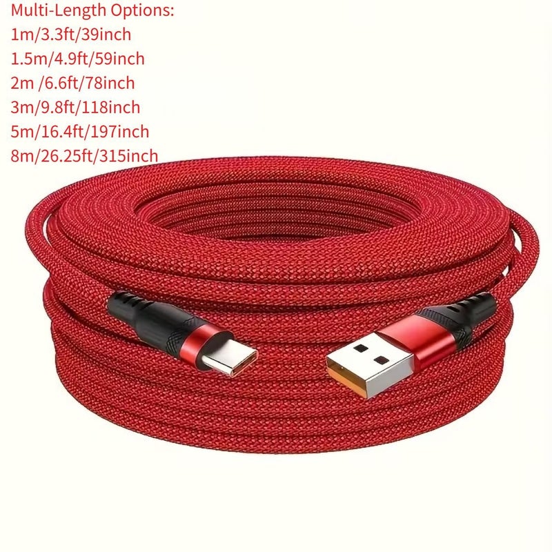 كابل شحن فائق السرعة من النوع C، 5 أمتار، 66 واط، 6 أمبير، مع نقل بيانات USB - Image 1