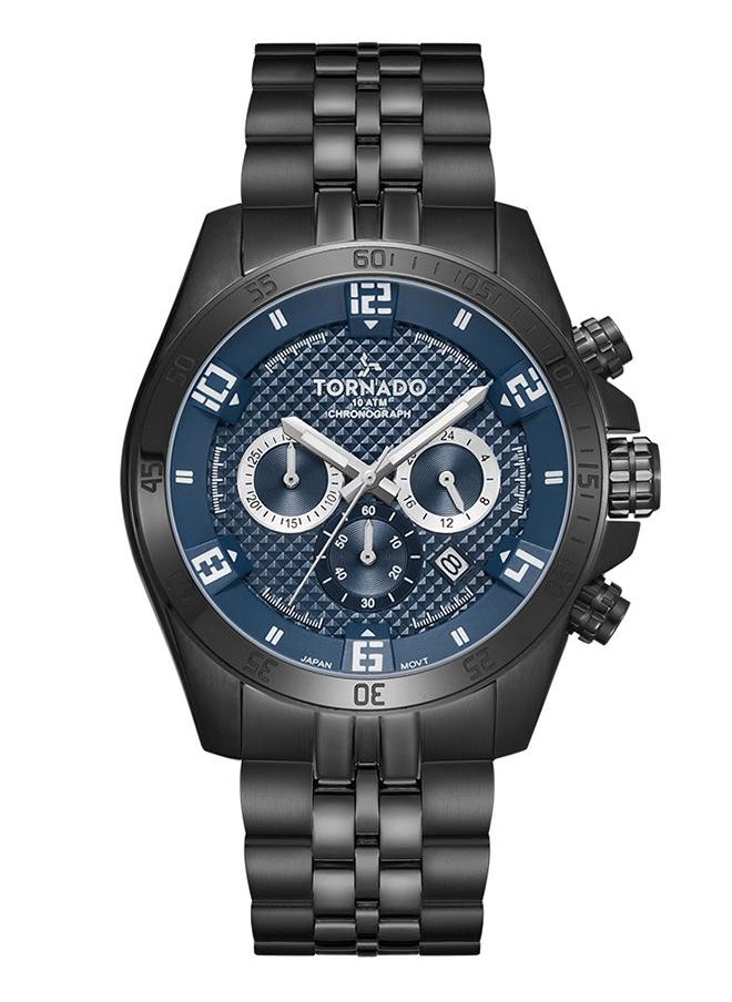 TORNADO - Tornado CELESTIA CHRONO Men's Japan Quartz Movement Watch, Chronograph Display and Solid Stainless Steel Strap - T3149B-BBBJ, Black - Image 1