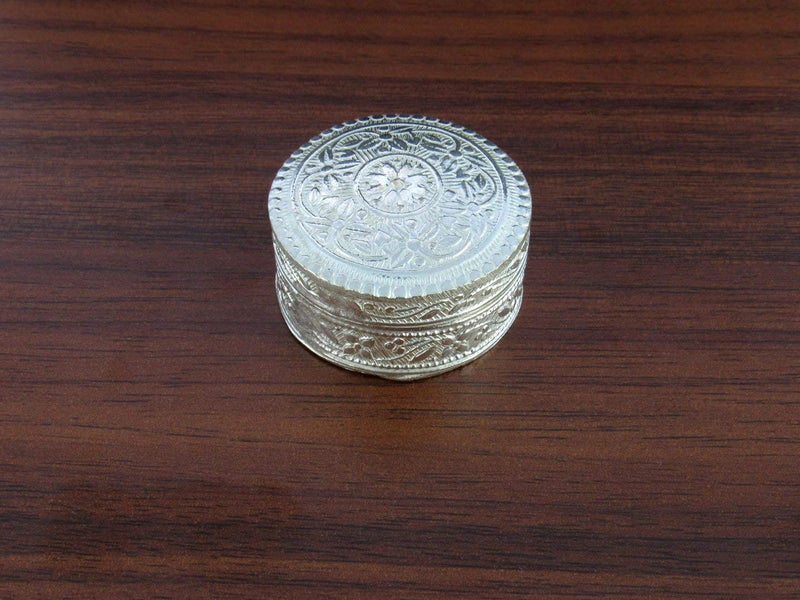 GoldGiftIdeas Silver Plated Nakshi Round Sindoor Box for Wedding, Pooja Articles for Gift, Kumkum Box for Return Gift, Puja Thali Set for Home, Small Home Function Return Gift (Pack of 5) - Image 4