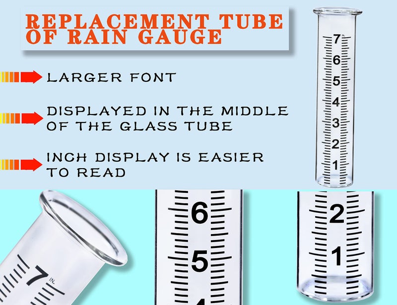 JMBay Rain Gauge Replacement Tube,7 inch Capacity Outdoor Rain Gauge Glass Tube for Garden Yard Home, Upgraded Lip Design Large Font Transparent Measure Tube,Best pcs Tube with 1 Clean Brush. - Image 2