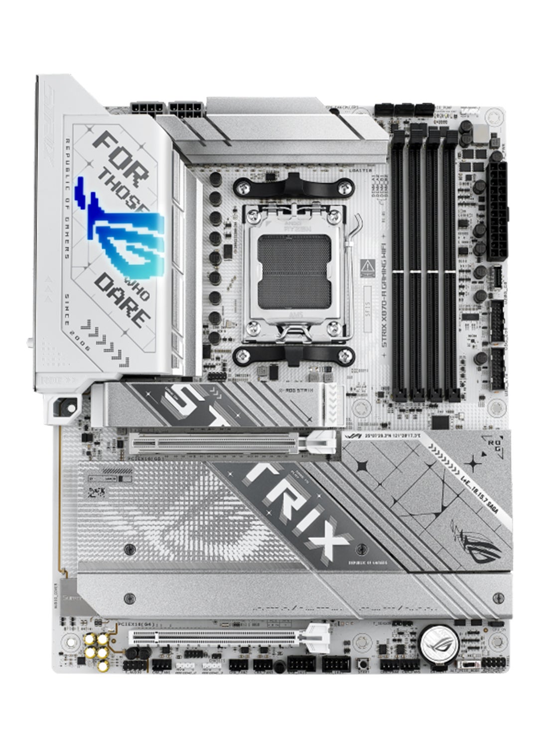 ROG STRIX X870-A Gaming Wi-Fi ATX Motherboard, X870 Chipset, AM5 Socket, 4*DIMM DDR5 192GB Max Memory, 4*M.2, 1*PCIe 5.0*16, 1*2.5Gb Ethernet & Wi-Fi 7, Bluetooth v5.4, 1*HDMI, 1*DP, Dual USB4, Exclusive AI Technologies, Overclocking Technologies | 90MB1IF0-M0EAY0 White