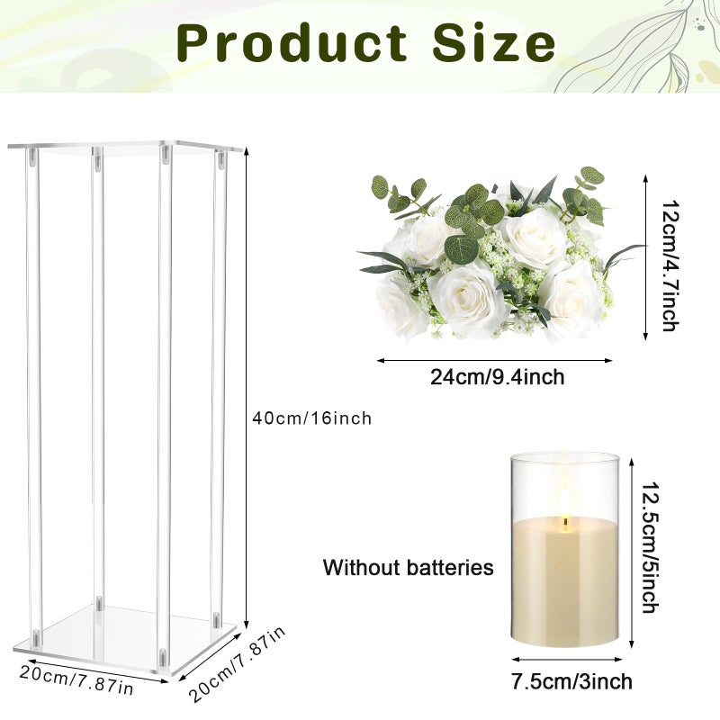 Daifunli 8 Set 15.75 Inch Acrylic Vase Stand Wedding Centerpieces Holder with Artificial Flower Balls and LED Lights Candles for Wedding Party Table Home Decorations - Image 2