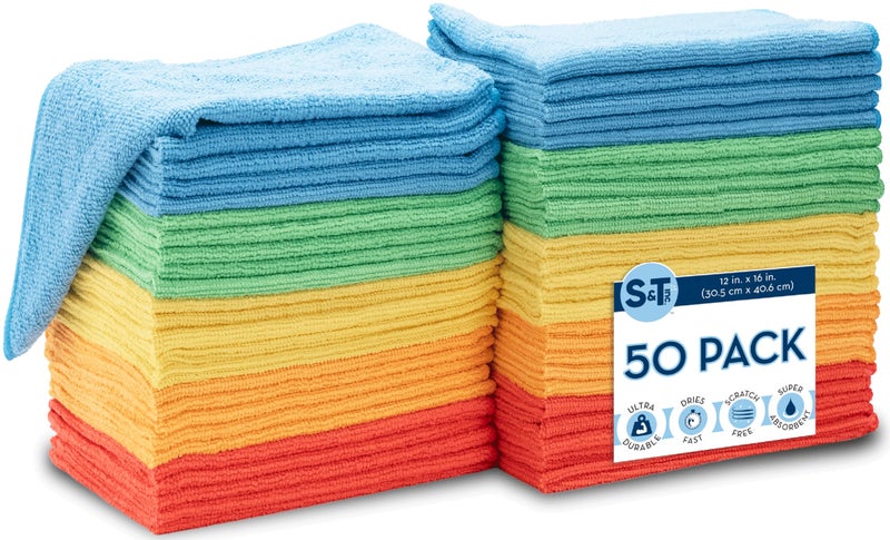 ST INC 12 Pack 12 x 16 Microfiber Cleaning Cloth Bulk Microfiber Towel for Home Reusable and Lint Free Microfiber Towels for Cars Assorted Colors