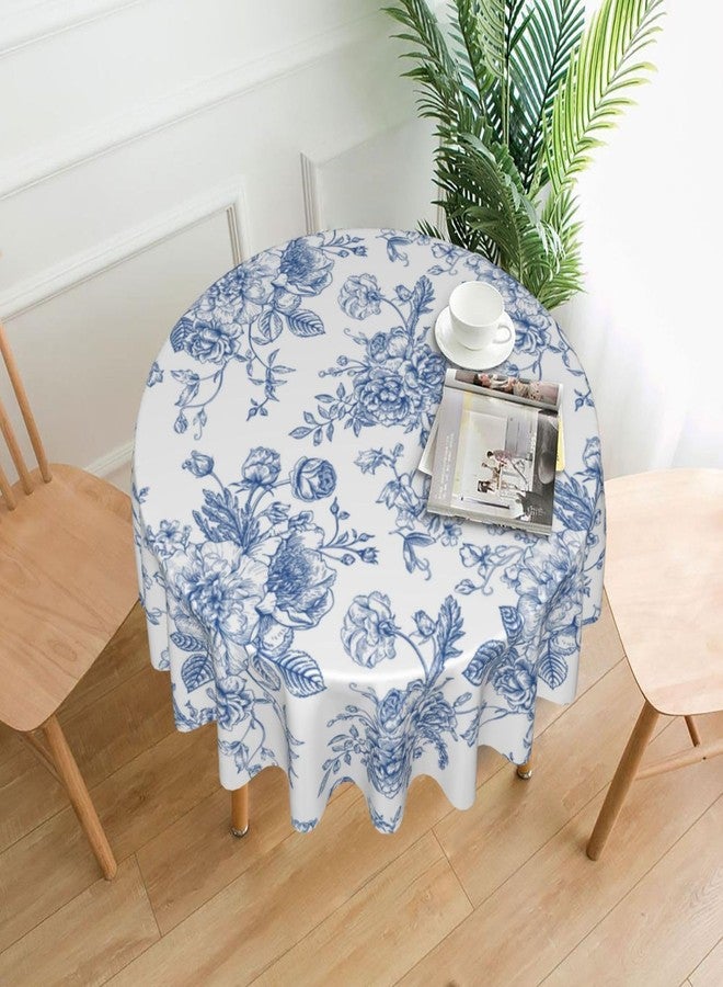 GOLIANDA Blue Floral Tablecloth 70 Inch Round Blue and White Chinoiserie Flower Table Cloth Spring Decorations Polyester Stain Resistance Blue Round Table Cover for Party Picnic Kitchen Decor Outdoor - Image 2