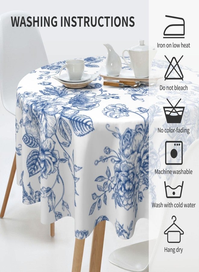 GOLIANDA Blue Floral Tablecloth 70 Inch Round Blue and White Chinoiserie Flower Table Cloth Spring Decorations Polyester Stain Resistance Blue Round Table Cover for Party Picnic Kitchen Decor Outdoor - Image 4