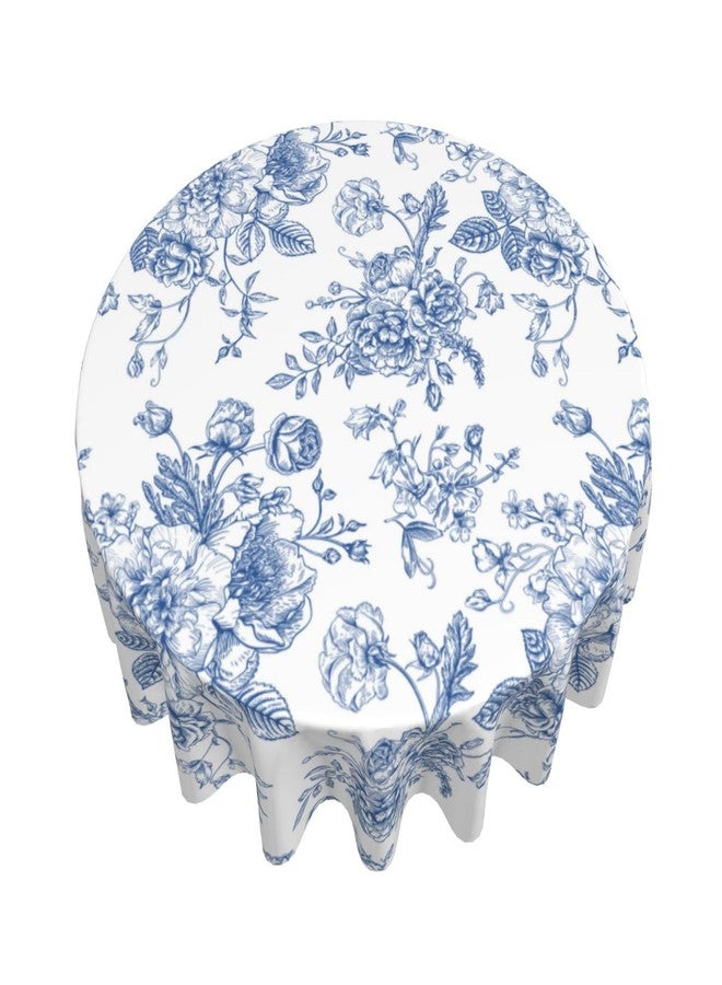 GOLIANDA Blue Floral Tablecloth 70 Inch Round Blue and White Chinoiserie Flower Table Cloth Spring Decorations Polyester Stain Resistance Blue Round Table Cover for Party Picnic Kitchen Decor Outdoor - Image 5