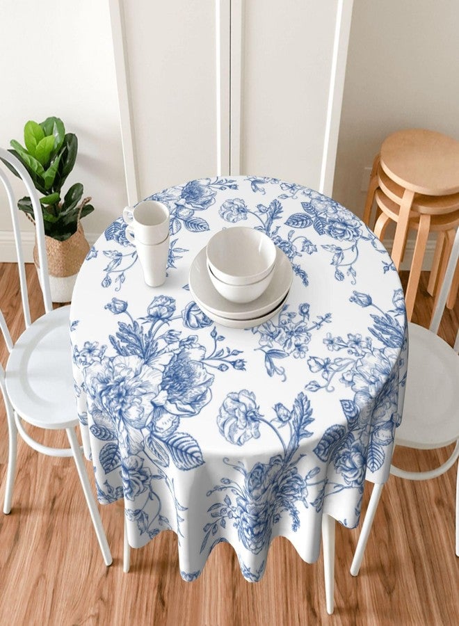 GOLIANDA Blue Floral Tablecloth 70 Inch Round Blue and White Chinoiserie Flower Table Cloth Spring Decorations Polyester Stain Resistance Blue Round Table Cover for Party Picnic Kitchen Decor Outdoor - Image 3