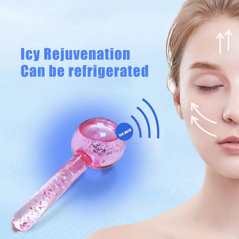 CIBLUTY Facial Ice beauty ball- 2PC Globes Pink Facial Roller for Cold or Hot Skin Massagers Globe Durable Quartz Glass for Face and Eye Rollers Reduce Puffiness - Image 2
