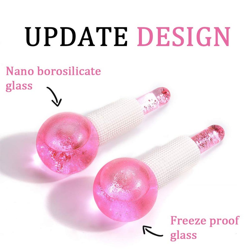 CIBLUTY Facial Ice beauty ball- 2PC Globes Pink Facial Roller for Cold or Hot Skin Massagers Globe Durable Quartz Glass for Face and Eye Rollers Reduce Puffiness - Image 4