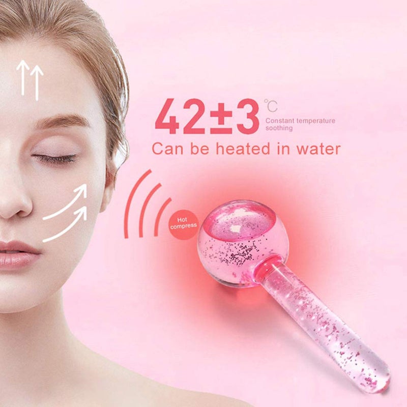 CIBLUTY Facial Ice beauty ball- 2PC Globes Pink Facial Roller for Cold or Hot Skin Massagers Globe Durable Quartz Glass for Face and Eye Rollers Reduce Puffiness - Image 3