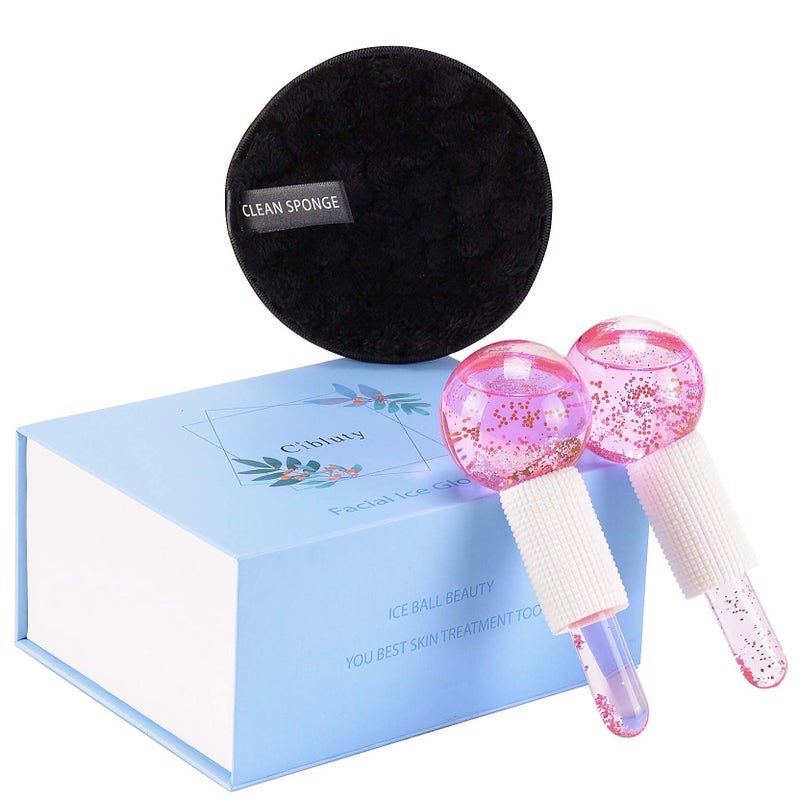 CIBLUTY Facial Ice beauty ball- 2PC Globes Pink Facial Roller for Cold or Hot Skin Massagers Globe Durable Quartz Glass for Face and Eye Rollers Reduce Puffiness - Image 1