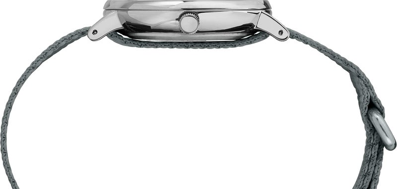 TIMEX ساعة تيمكس للرجال والنساء 38 مم - علبة فضية مع قرص رمادي وحزام قماش رمادي وبرتقالي قابل للتعديل - Image 2