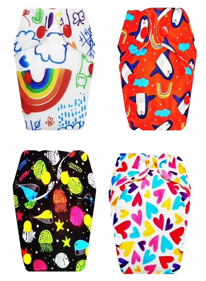 حفاضات قماشية فاخرة من دمبلدو للأطفال حديثي الولادة مع حشوة داخلية (عبوة من 4 قطع) | ناعمة ولطيفة | قابلة لإعادة الاستخدام والغسل | أزرار كبس قابلة للتعديل | ضرورية للاستخدام اليومي | من 0 إلى 4 أشهر | للجنسين - Image 1