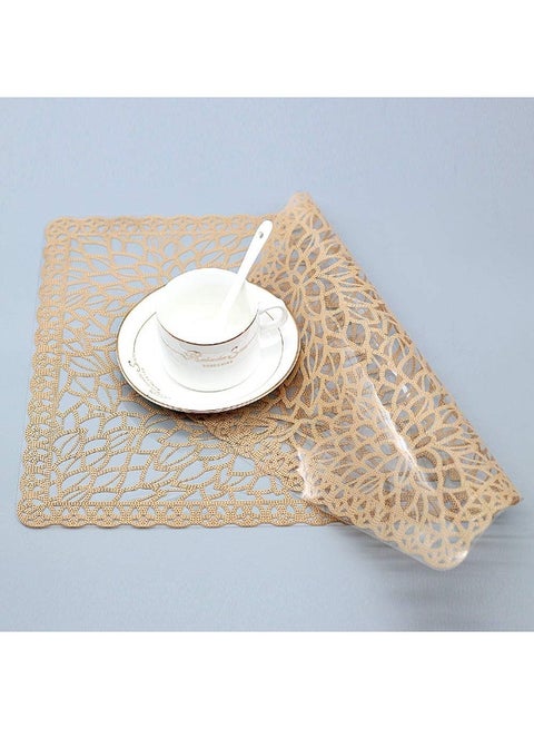 طقم مفارش طاولة مكتب من الفينيل الذهبي – تصميم مفرغ من الفرن جاهز للشحن – ديكور فاخر لمائدة الطعام (قطعتين)