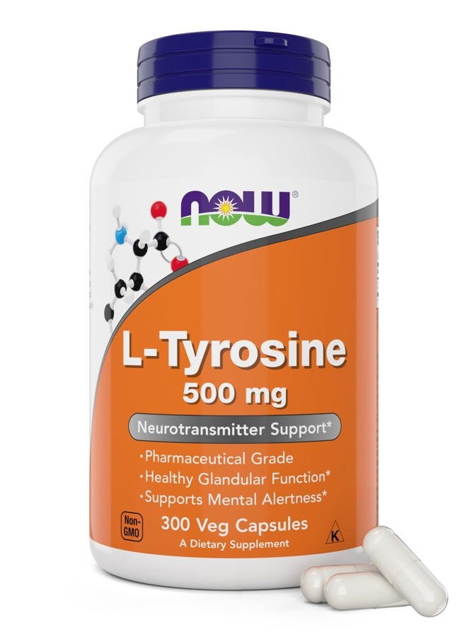 Now Foods L-Tyrosine 500mg, 300 Capsules - Non GMO - Supports Mental Alertness - 500 mg Caps - Free Form Supplement - Image 1