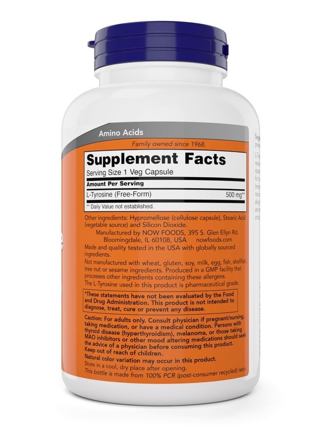 Now Foods L-Tyrosine 500mg, 300 Capsules - Non GMO - Supports Mental Alertness - 500 mg Caps - Free Form Supplement - Image 2