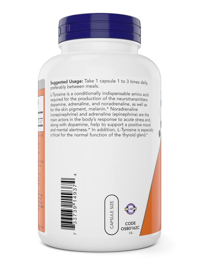 Now Foods L-Tyrosine 500mg, 300 Capsules - Non GMO - Supports Mental Alertness - 500 mg Caps - Free Form Supplement - Image 3
