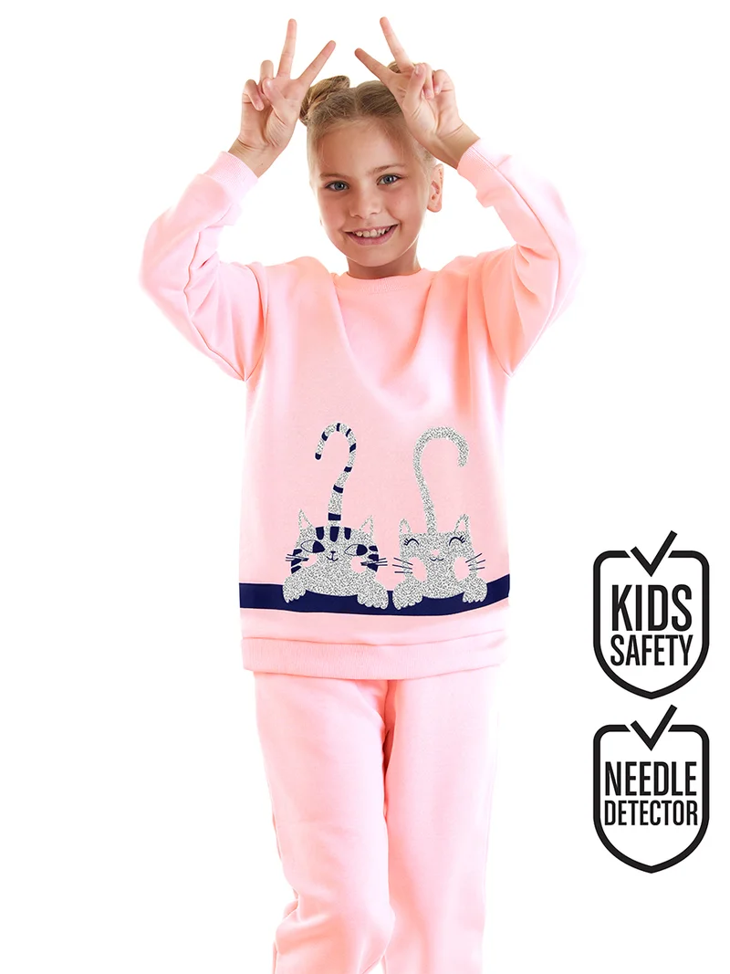 دينوكيدس بدلة رياضية وردية للبنات برسومات قطط