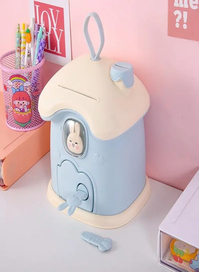 Dishvy Piggy Bank | Dollhouse Coin Bank | Money Bank with Lock and Key|Coin Bank| Kids Money Boxes, Kids Savings Organizer | Bunny House Shape (Blue) - Image 2