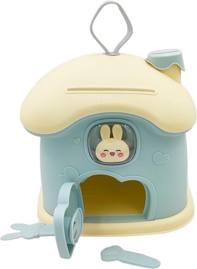 Dishvy Piggy Bank | Dollhouse Coin Bank | Money Bank with Lock and Key|Coin Bank| Kids Money Boxes, Kids Savings Organizer | Bunny House Shape (Blue) - Image 3