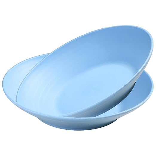 Takositio Wheat Straw Wide Rimmed Soup Bowl Set for Pasta, Italian, Spaghetti, Fancy Dinner etc. Large Plate/Bowls for Everyday & Restaurant Use, Large Flat Rim (Blue, Pack of 2) - Image 1