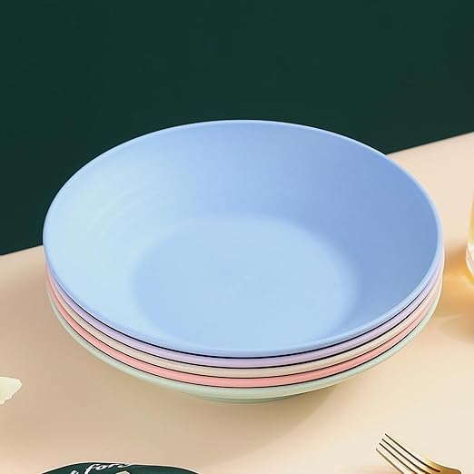 Takositio Wheat Straw Wide Rimmed Soup Bowl Set for Pasta, Italian, Spaghetti, Fancy Dinner etc. Large Plate/Bowls for Everyday & Restaurant Use, Large Flat Rim (Blue, Pack of 2) - Image 4